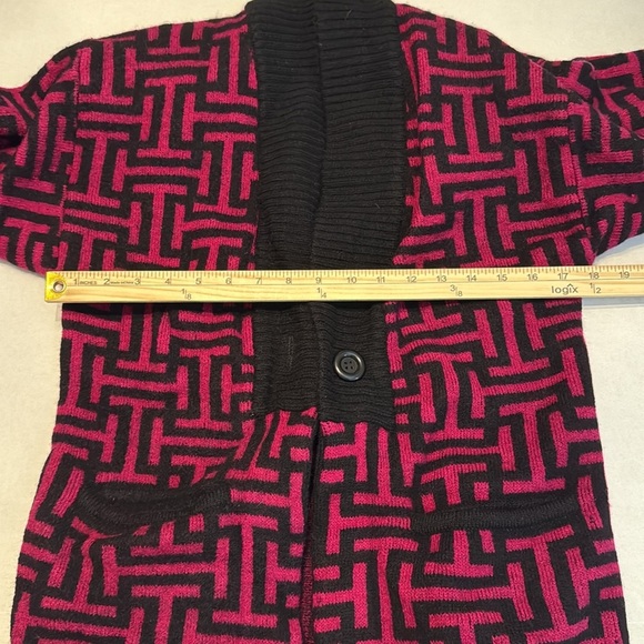 Christian Dior Separates Vintage Lambswool Cardigan Pink & Black Print Size S - Picture 3 of 11